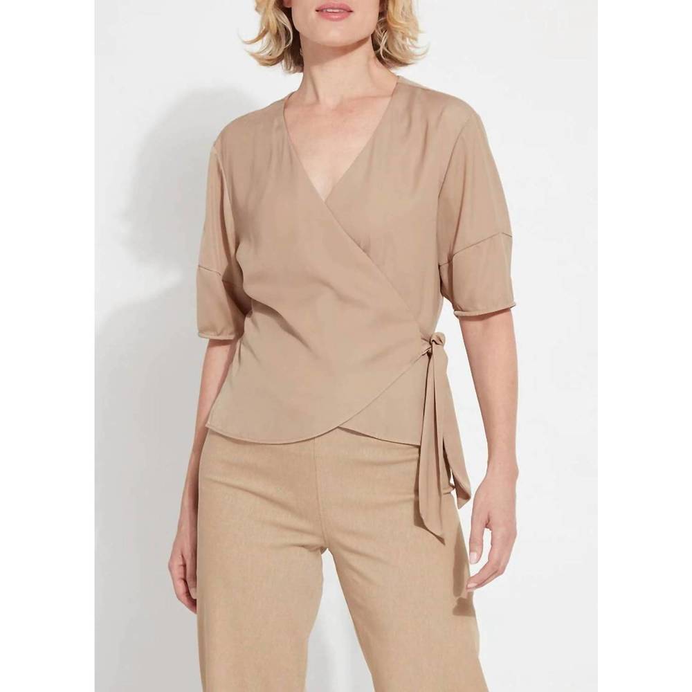 NEW LYSSE juno tie wrap top in tanned